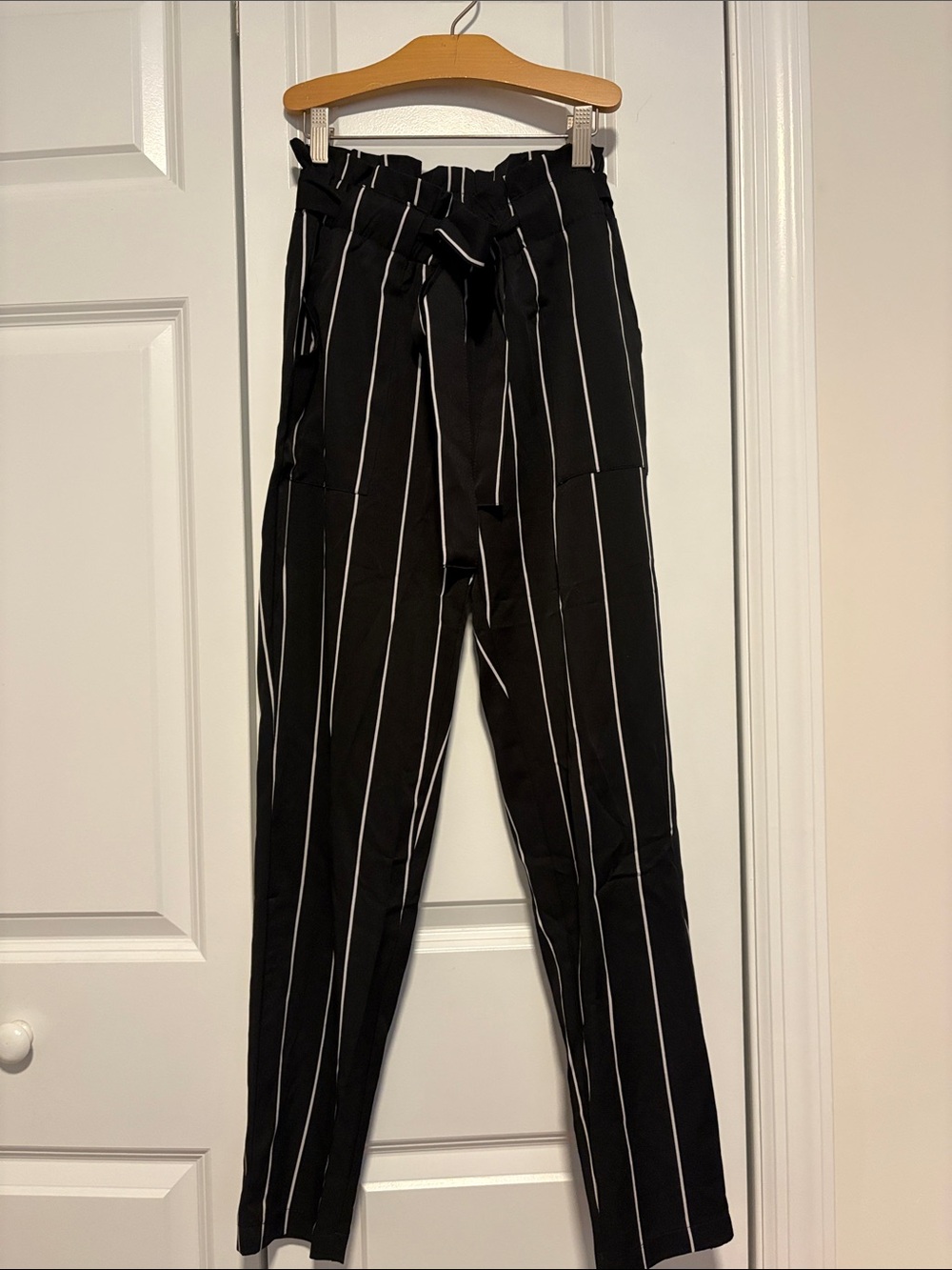 Streetwear Society Black Pinstripe Paperbag Waist Trousers